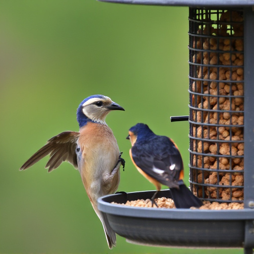 Birds pecking at restricted feeder ports