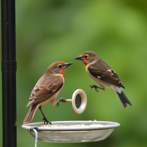 Birds pecking at restricted feeder ports
