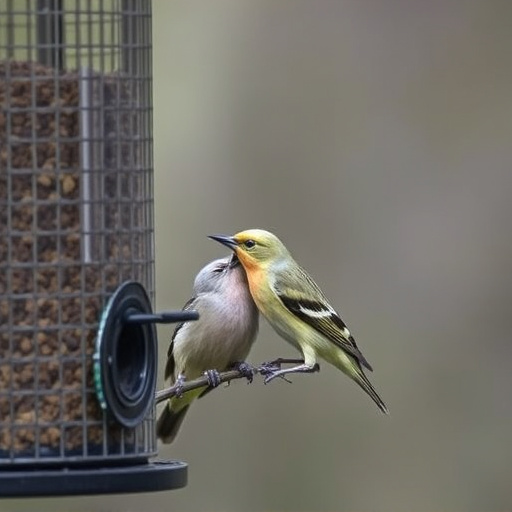 Birds pecking at restricted feeder ports