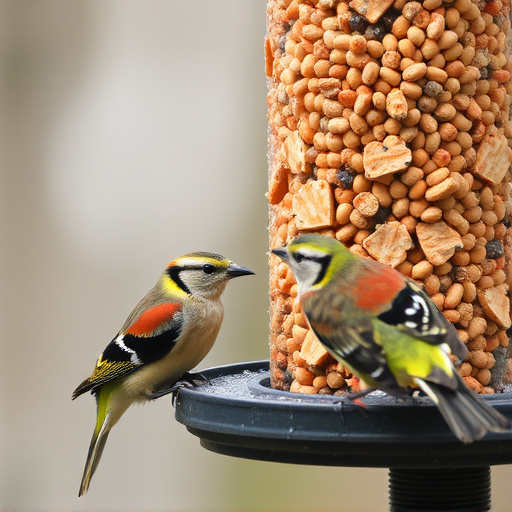 Birds pecking at suet pellets