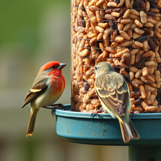Birds pecking at suet pellets