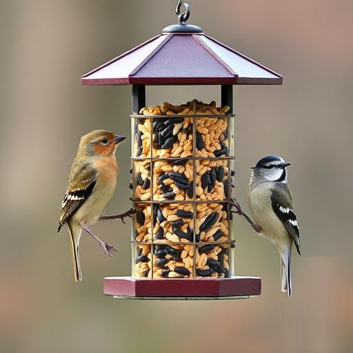 Birds perched around tidy seed-filled feeder