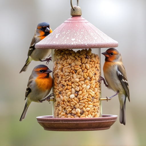 Birds perched around tidy seed-filled feeder