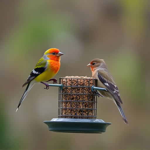 Birds perched on compact feeding station