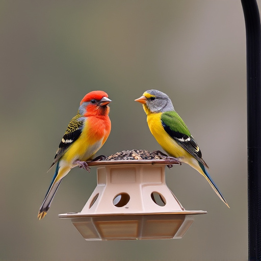 Birds perched on compact feeding station