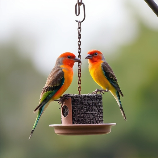Birds perched on compact feeding station