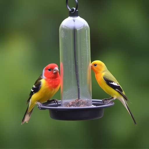 Birds perched on compact feeding station