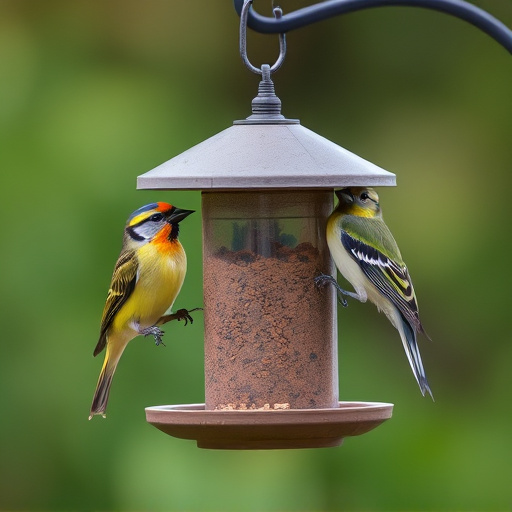 Birds perched on compact feeding station