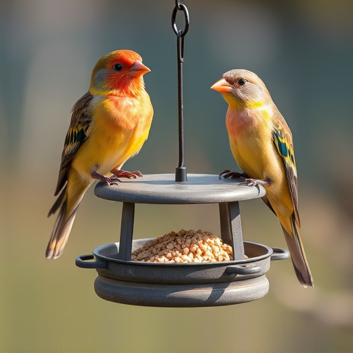 Birds perched on compact feeding station