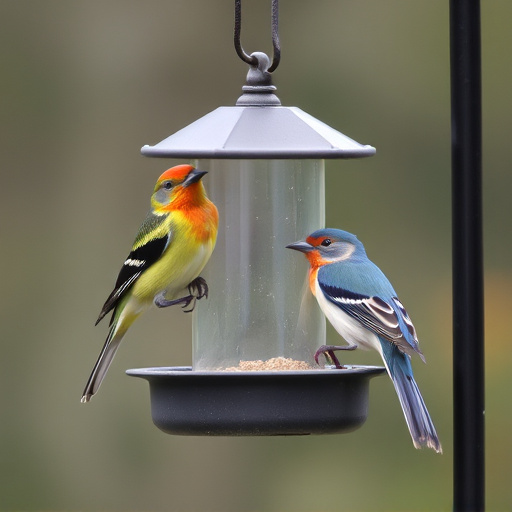 Birds perched on compact feeding station