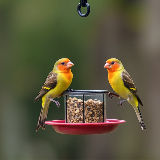 Birds perched on compact feeding station