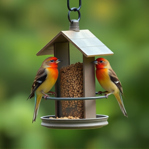 Birds perched on compact feeding station
