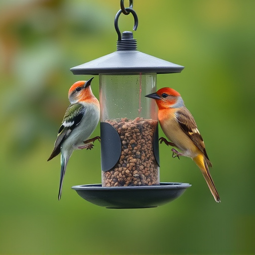 Birds perched on compact feeding station