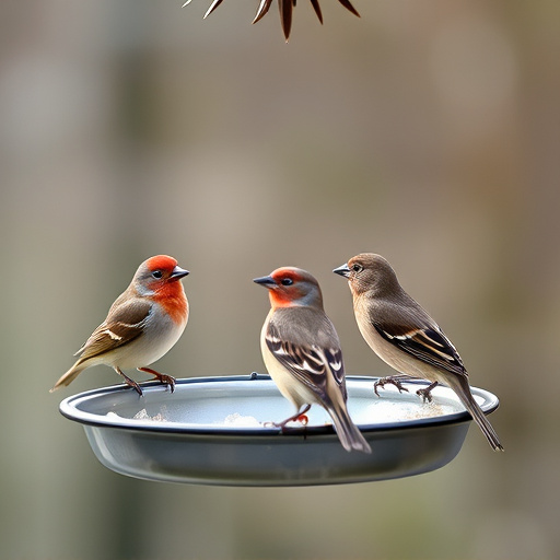 Birds perched on freestanding tray feeder