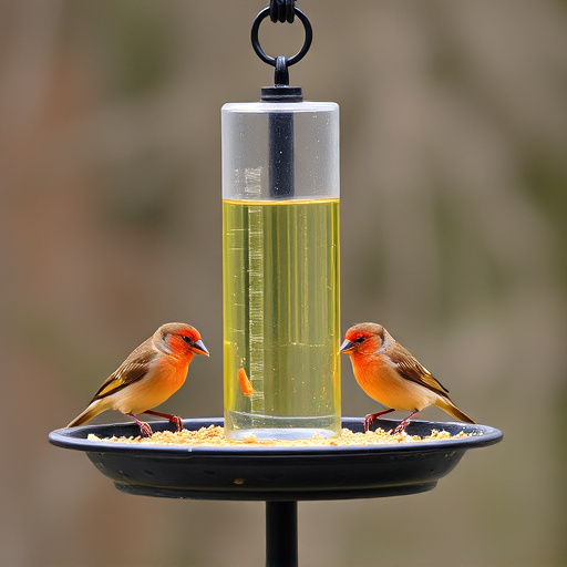 Birds perched on freestanding tray feeder