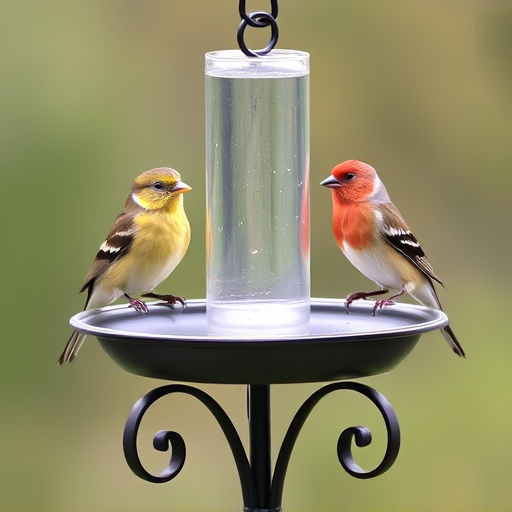 Birds perched on freestanding tray feeder