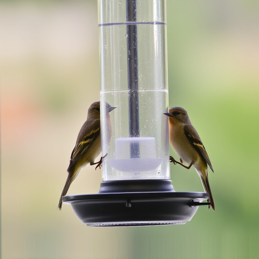 Birds perched on transparent window feeder