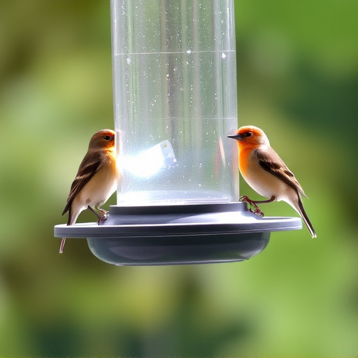 Birds perched on transparent window feeder