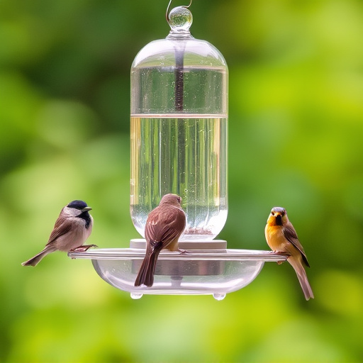 Birds perched on transparent window feeder