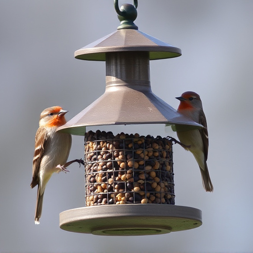 Birds perched on weatherproof feeder