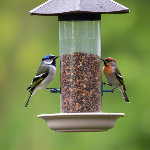Birds perched on weatherproof feeder