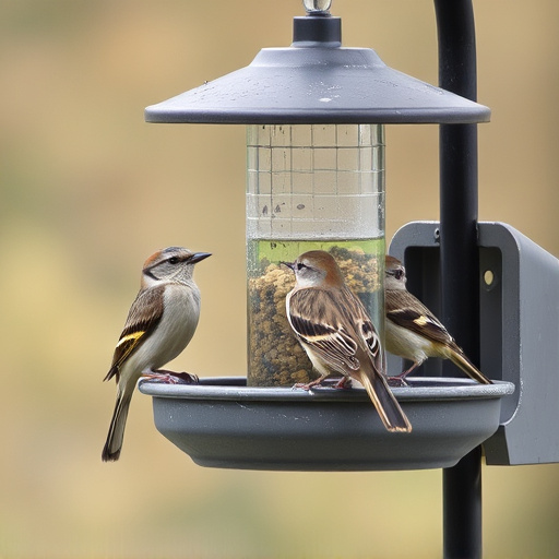 Birds perched on weatherproof feeder