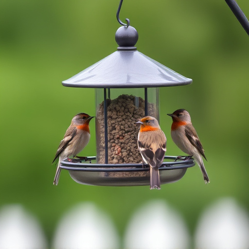Birds perched on weatherproof feeder
