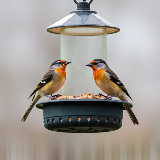 Birds perched on weatherproof feeder