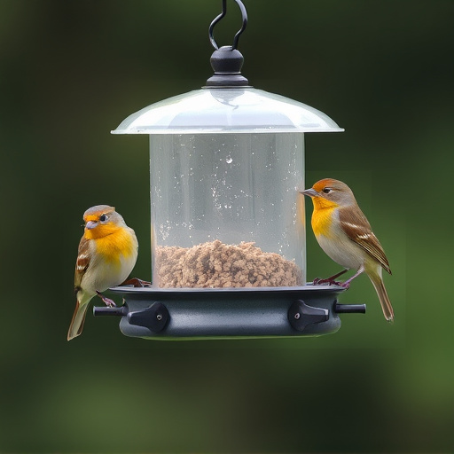 Birds perched on weatherproof feeder