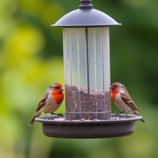 Birds perched on weatherproof feeder