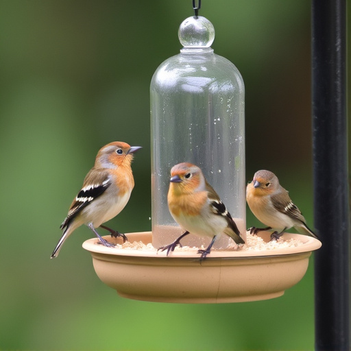Birds perched on weatherproof feeder