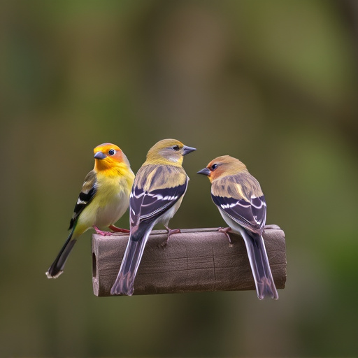 Birds perched on wooden feeding platform