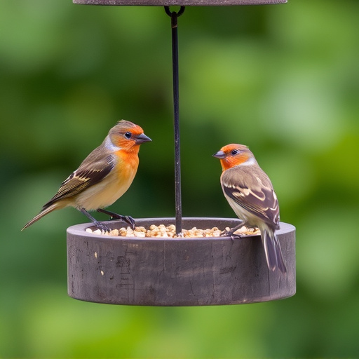 Birds perched on wooden feeding platform