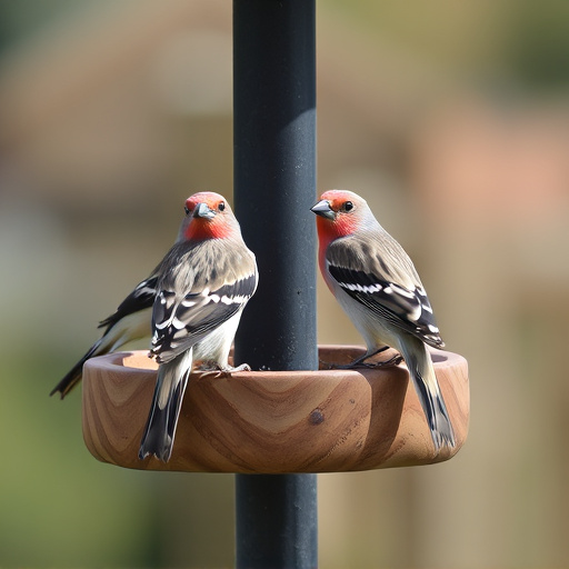 Birds perched on wooden feeding platform