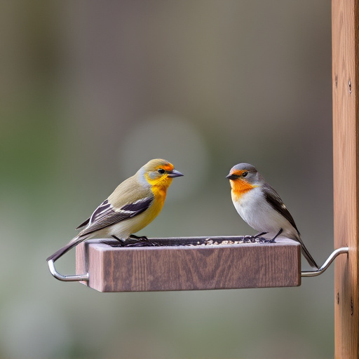 Birds perched on wooden feeding platform