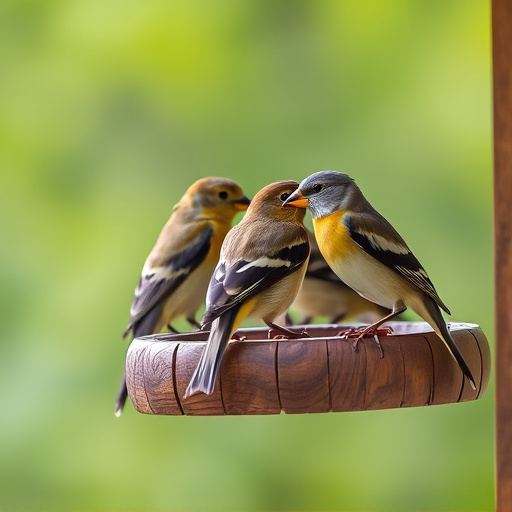 Birds perched on wooden feeding platform