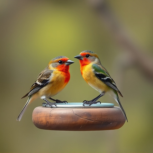 Birds perched on wooden feeding platform