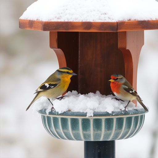Birds sheltering near winter feeder
