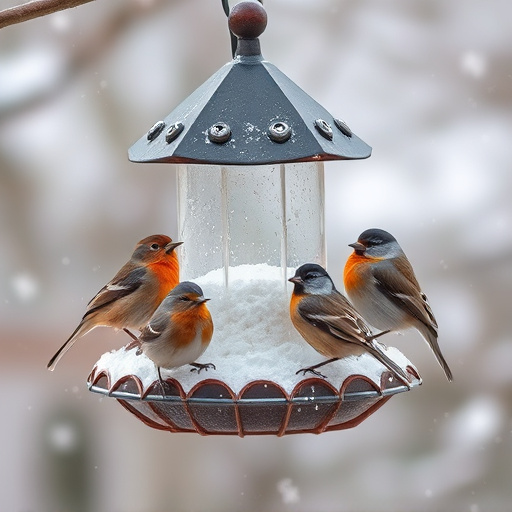 Birds sheltering near winter feeder