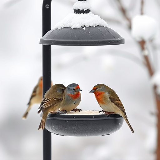 Birds sheltering near winter feeder