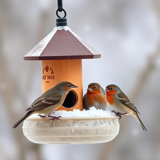 Birds sheltering near winter feeder