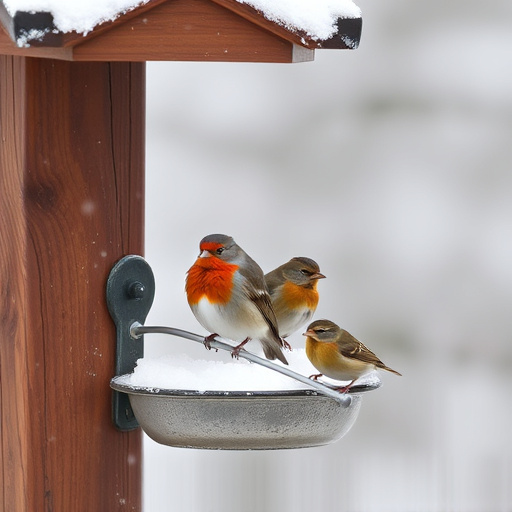 Birds sheltering near winter feeder