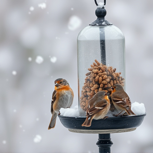 Birds sheltering near winter feeder