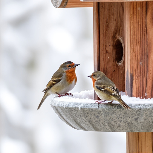 Birds sheltering near winter feeder