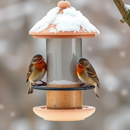 Birds sheltering near winter feeder