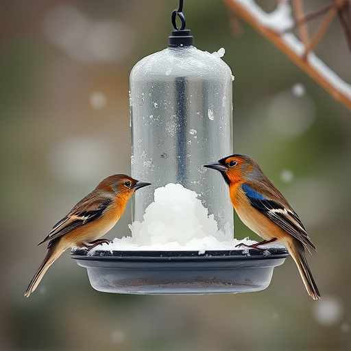 Birds sheltering near winter feeder