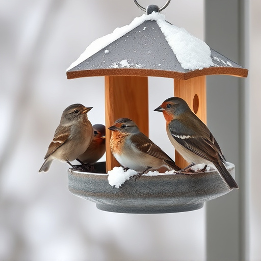 Birds sheltering near winter feeder