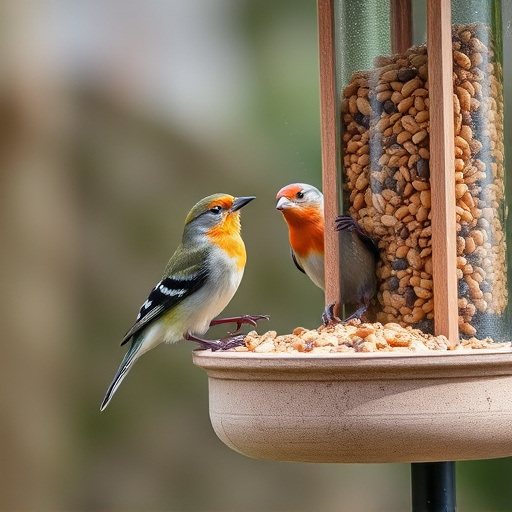 Birds using feeder without seed mess