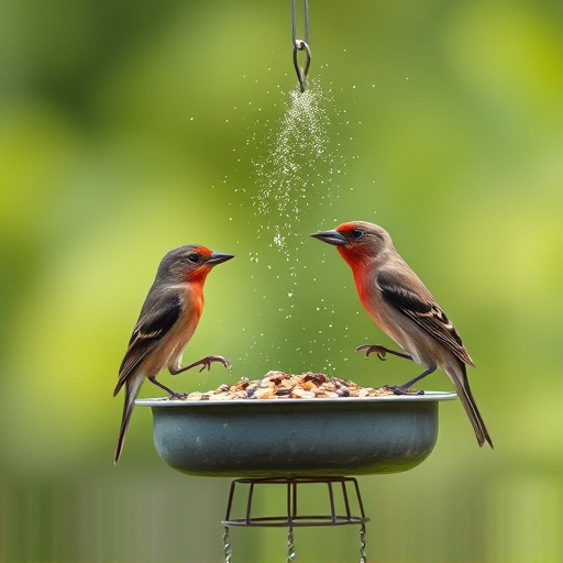 Birds using feeder without seed mess