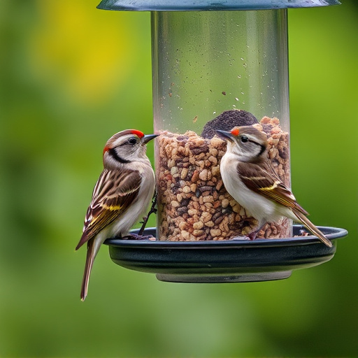 Birds using feeder without seed mess